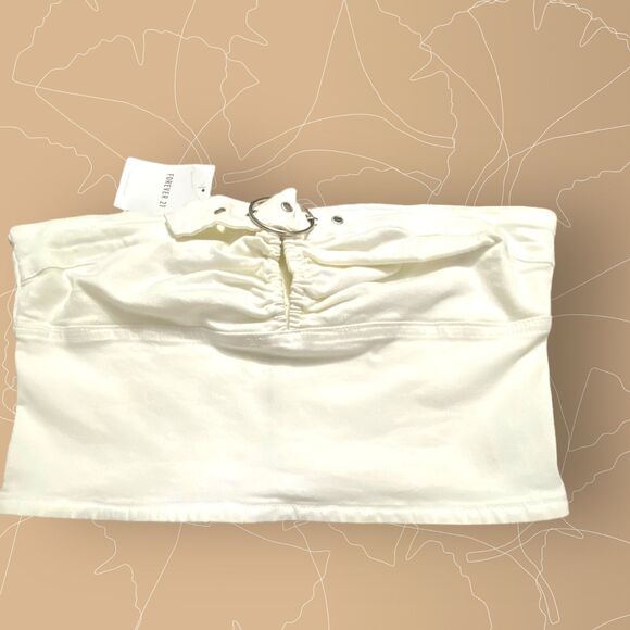 FOREVER 21 Women White Tube Top  Key Hole Stretch Belt collar Medium NWT - Picture 1 of 7